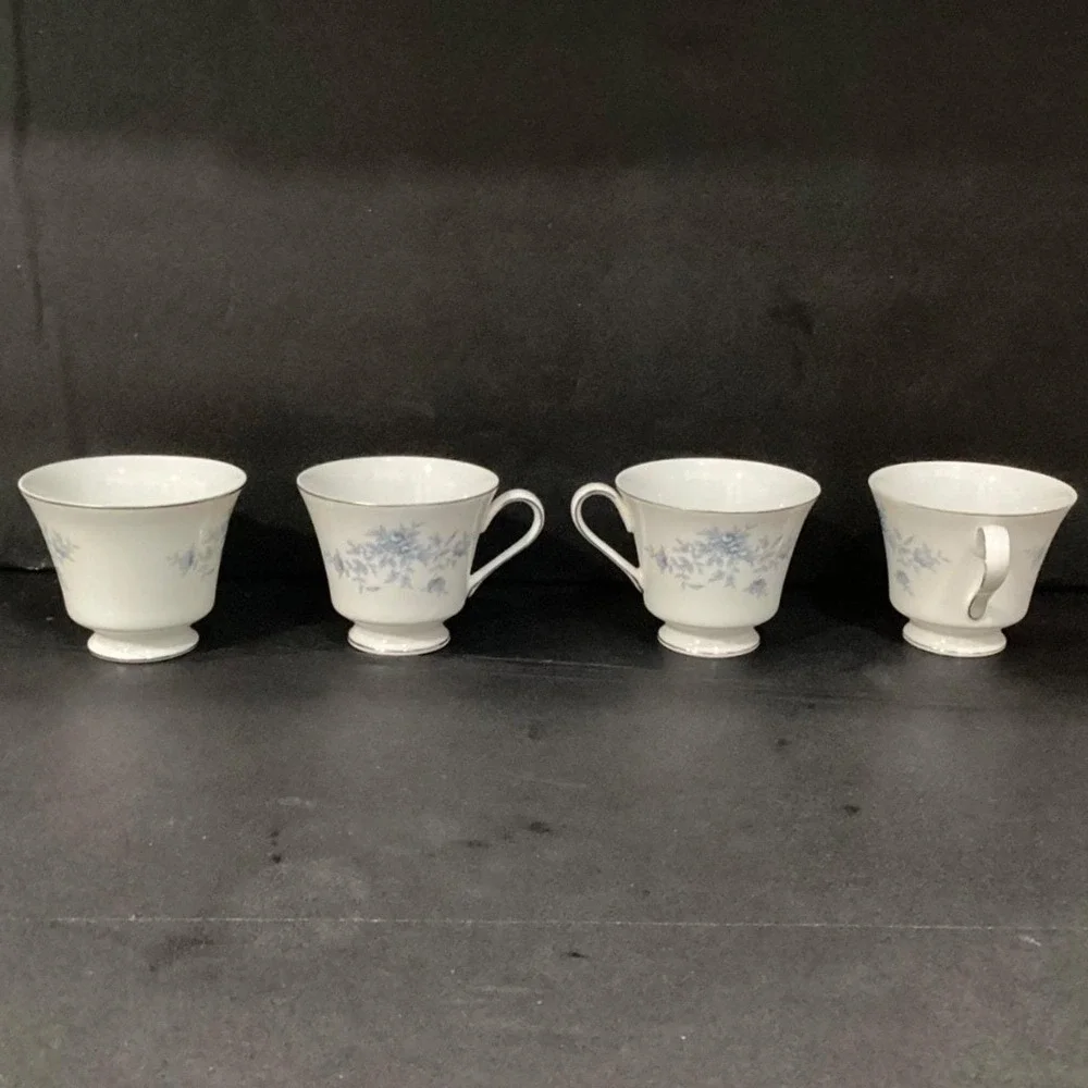 Duchess by Crown Empire Blue Flowers Teacups, Set of 4, Vintage Japan Bone China